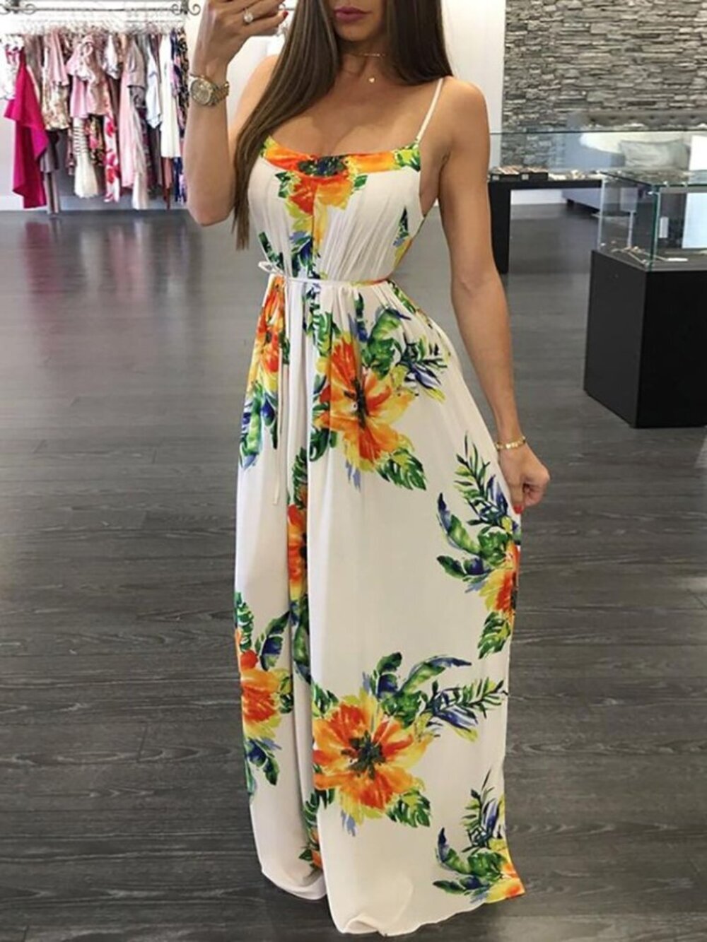 Ark n Co tropical dress vibrant multi-colored abstract floral print waist tie M